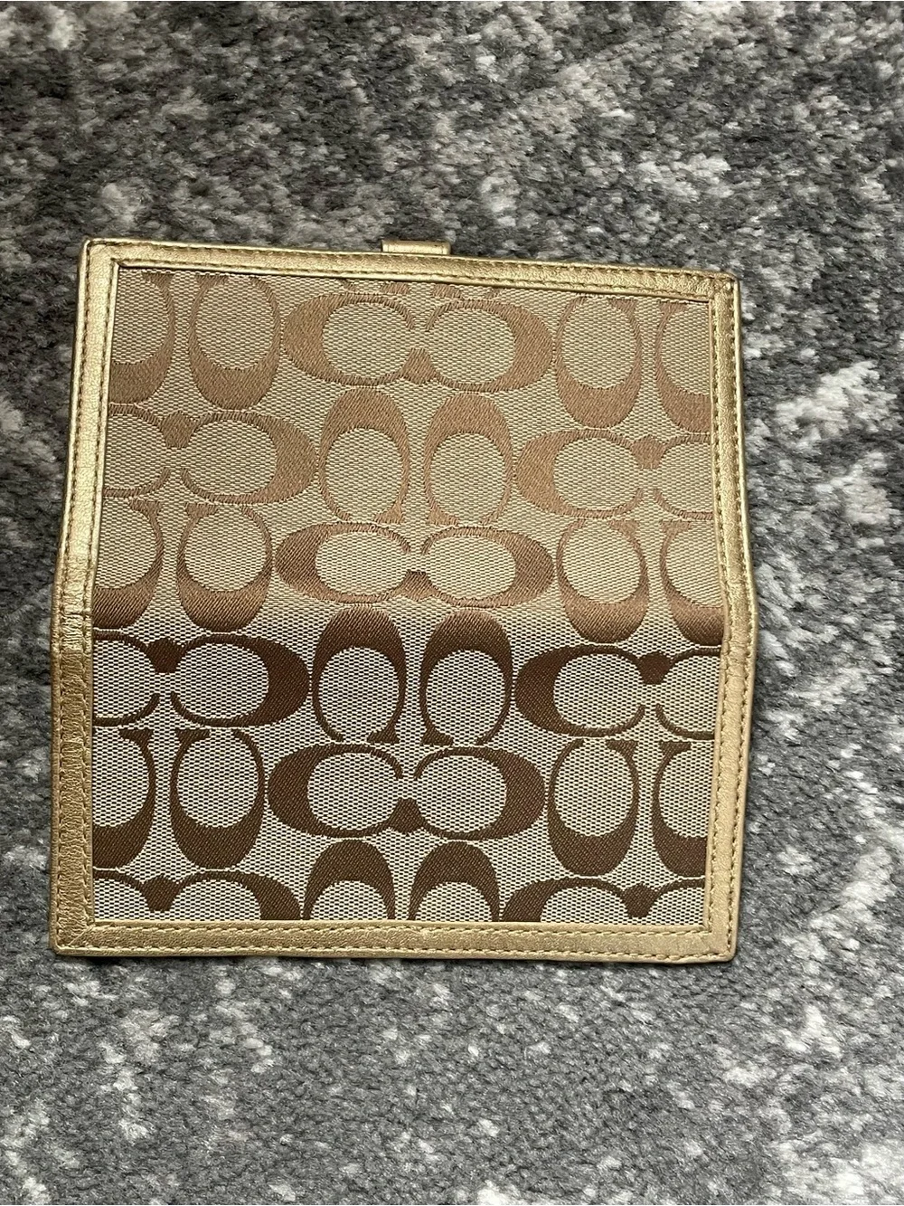 VTG Coach Khaki and Metallic Gold Signature Continental Wallet